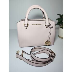Michael Kors Satchel Pink Leather Crossbody Bag Coquette Gold Hardware